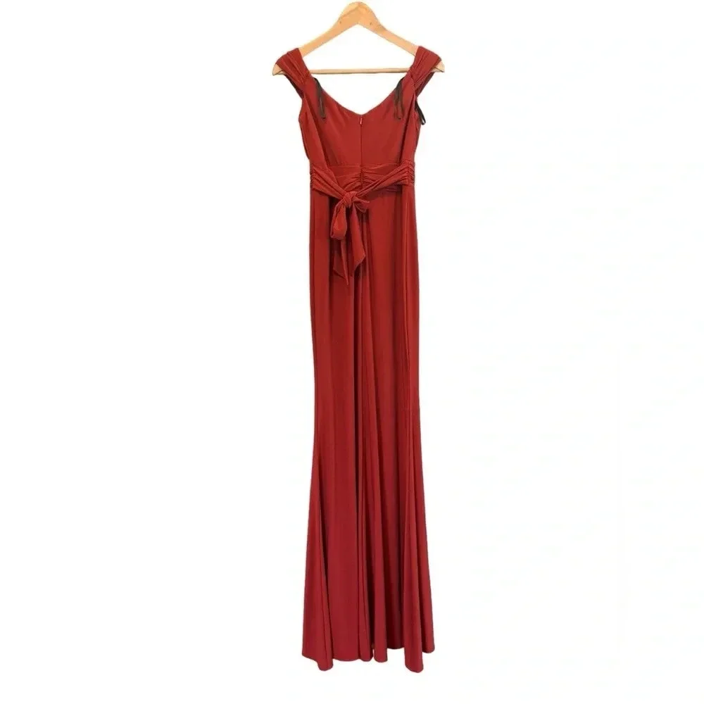 BHLDN Formal Maxi Gown Brown Red Orange Rust Ruched V Neck Empire Waist Size 4